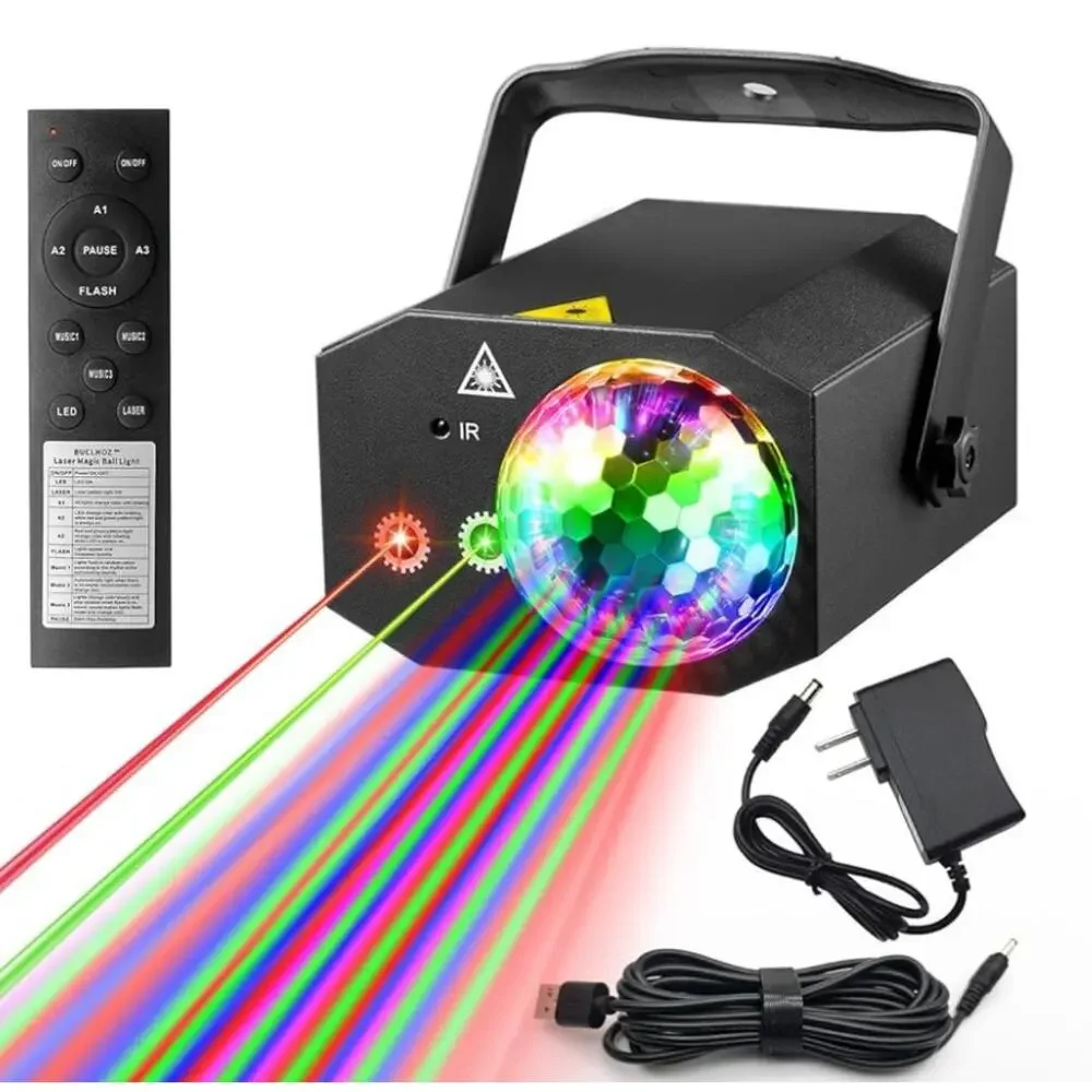 Party Lights Dj with Pattern Projection and Sound Activated, Buclhoz RGB Colored